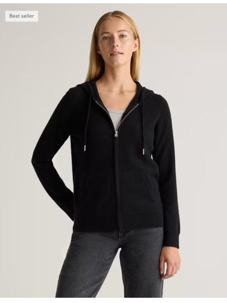 Nwt Quince Mongolian Cashmere Full-Zip Hoodie In Black, Extra Small (116)